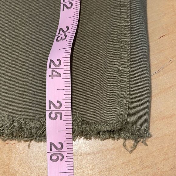 Zara Womens Frayed High Waist Side Zip Wide Leg Pants Olive Green Size 8 - Picture 8 of 8